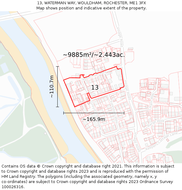 13, WATERMAN WAY, WOULDHAM, ROCHESTER, ME1 3FX: Plot and title map