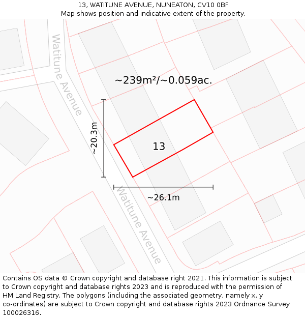 13, WATITUNE AVENUE, NUNEATON, CV10 0BF: Plot and title map