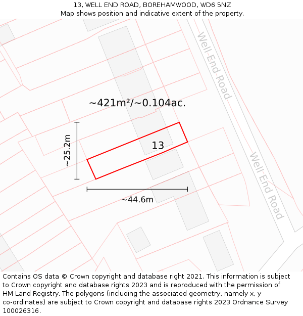13, WELL END ROAD, BOREHAMWOOD, WD6 5NZ: Plot and title map