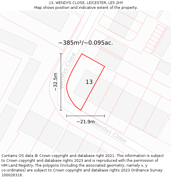13, WENDYS CLOSE, LEICESTER, LE5 2HY: Plot and title map