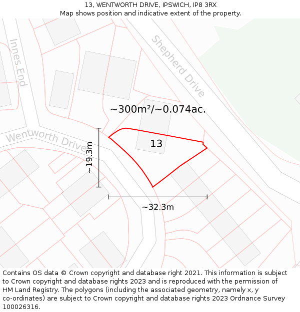 13, WENTWORTH DRIVE, IPSWICH, IP8 3RX: Plot and title map
