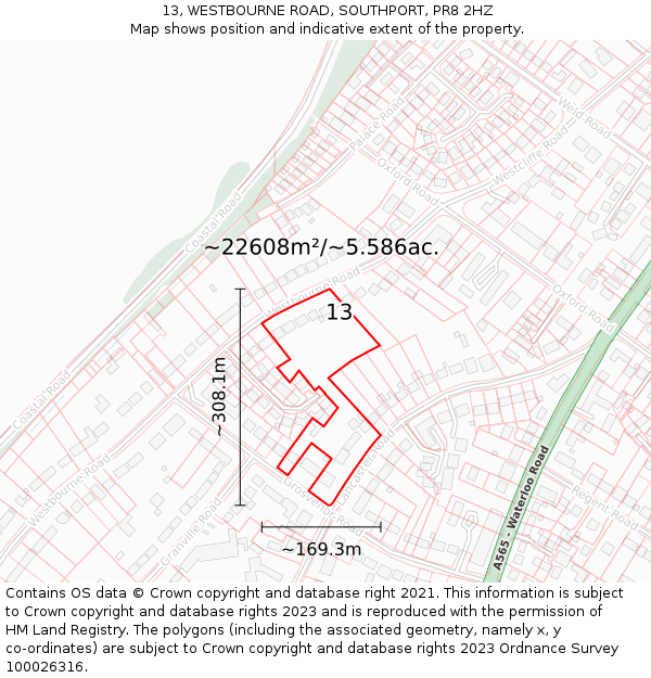 13, WESTBOURNE ROAD, SOUTHPORT, PR8 2HZ: Plot and title map