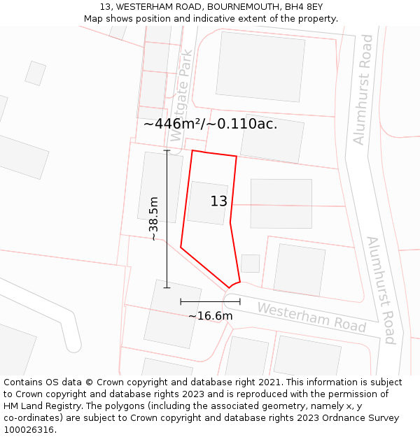 13, WESTERHAM ROAD, BOURNEMOUTH, BH4 8EY: Plot and title map