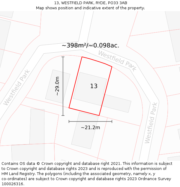 13, WESTFIELD PARK, RYDE, PO33 3AB: Plot and title map