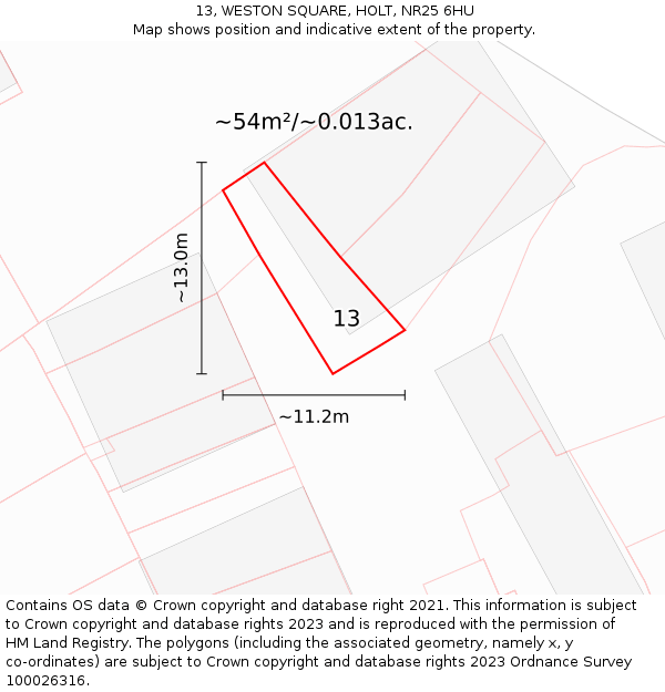 13, WESTON SQUARE, HOLT, NR25 6HU: Plot and title map