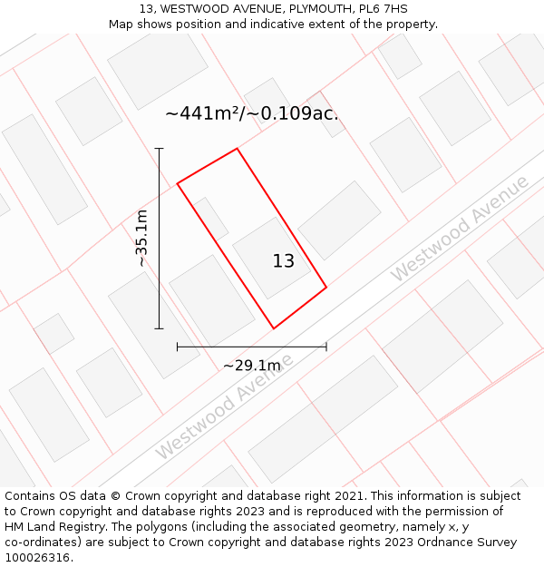 13, WESTWOOD AVENUE, PLYMOUTH, PL6 7HS: Plot and title map