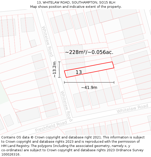 13, WHITELAW ROAD, SOUTHAMPTON, SO15 8LH: Plot and title map