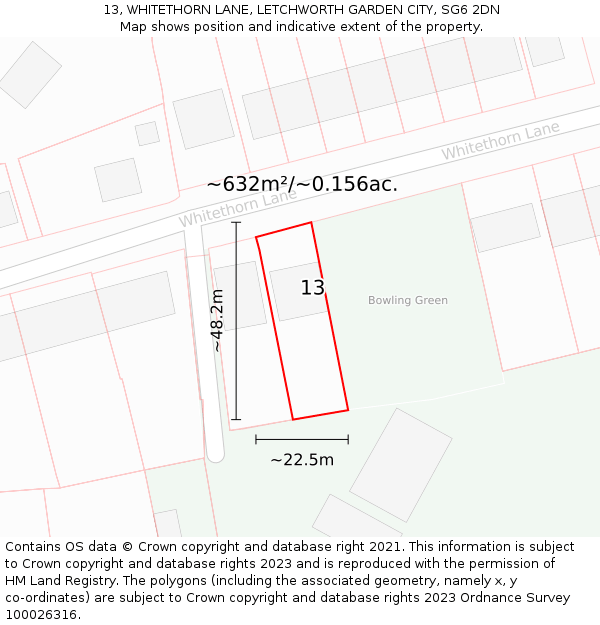 13, WHITETHORN LANE, LETCHWORTH GARDEN CITY, SG6 2DN: Plot and title map