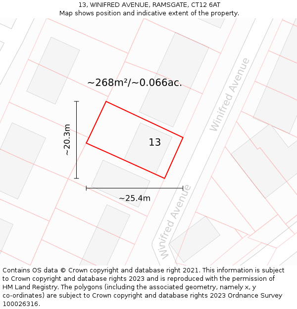 13, WINIFRED AVENUE, RAMSGATE, CT12 6AT: Plot and title map