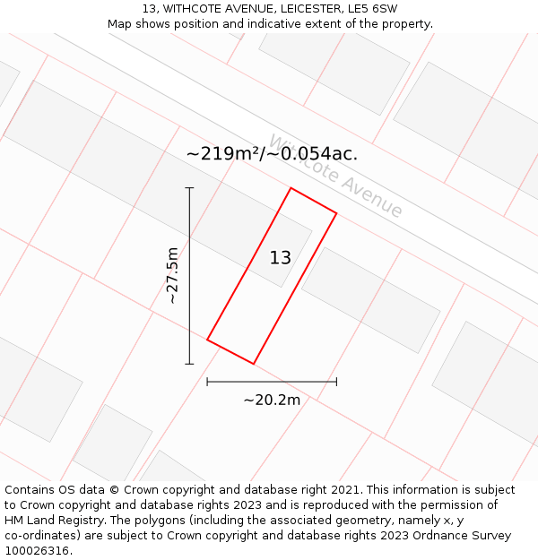 13, WITHCOTE AVENUE, LEICESTER, LE5 6SW: Plot and title map