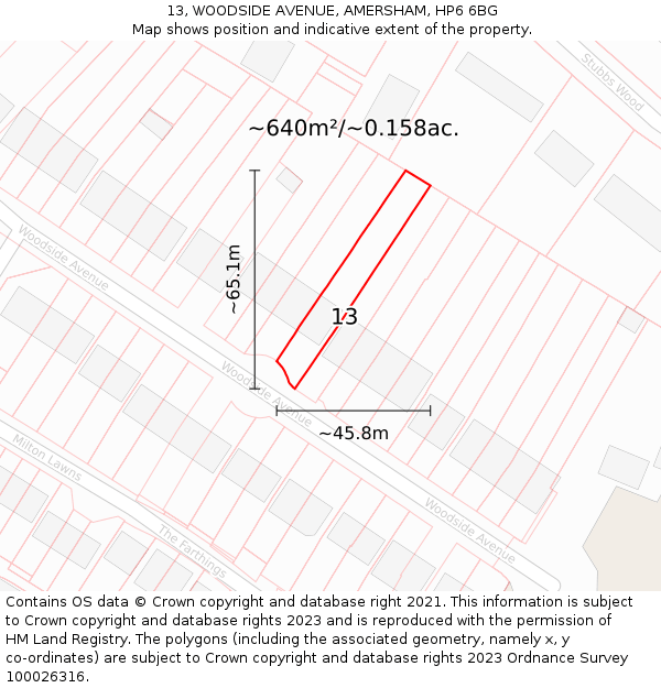 13, WOODSIDE AVENUE, AMERSHAM, HP6 6BG: Plot and title map