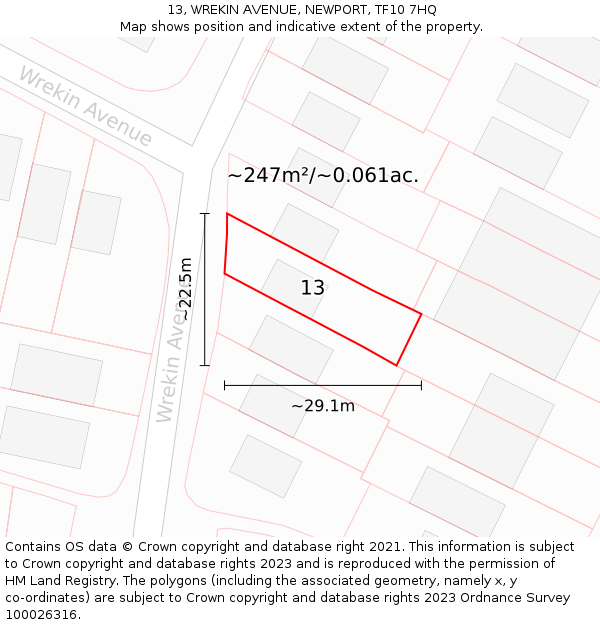 13, WREKIN AVENUE, NEWPORT, TF10 7HQ: Plot and title map