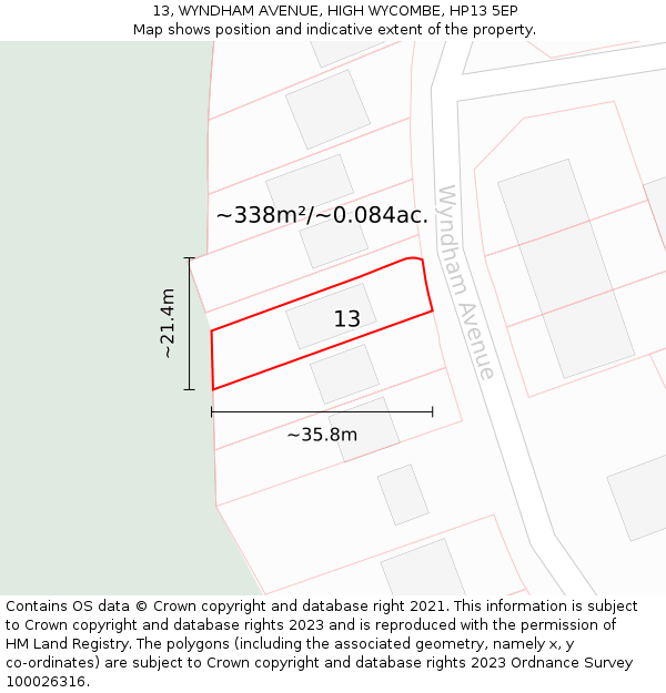 13, WYNDHAM AVENUE, HIGH WYCOMBE, HP13 5EP: Plot and title map