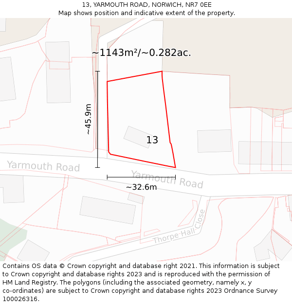 13, YARMOUTH ROAD, NORWICH, NR7 0EE: Plot and title map