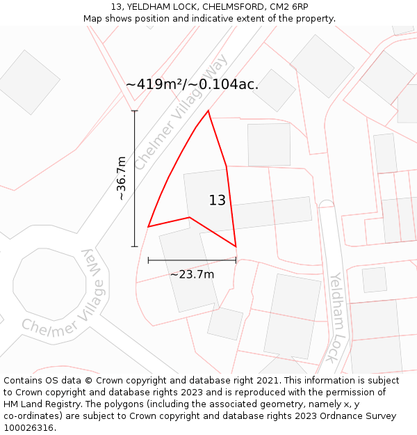 13, YELDHAM LOCK, CHELMSFORD, CM2 6RP: Plot and title map