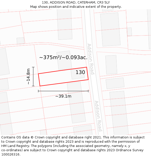 130, ADDISON ROAD, CATERHAM, CR3 5LY: Plot and title map