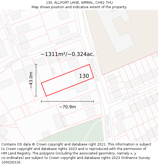 130, ALLPORT LANE, WIRRAL, CH62 7HU: Plot and title map