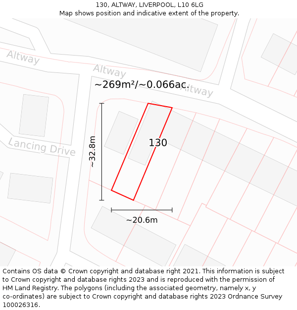 130, ALTWAY, LIVERPOOL, L10 6LG: Plot and title map