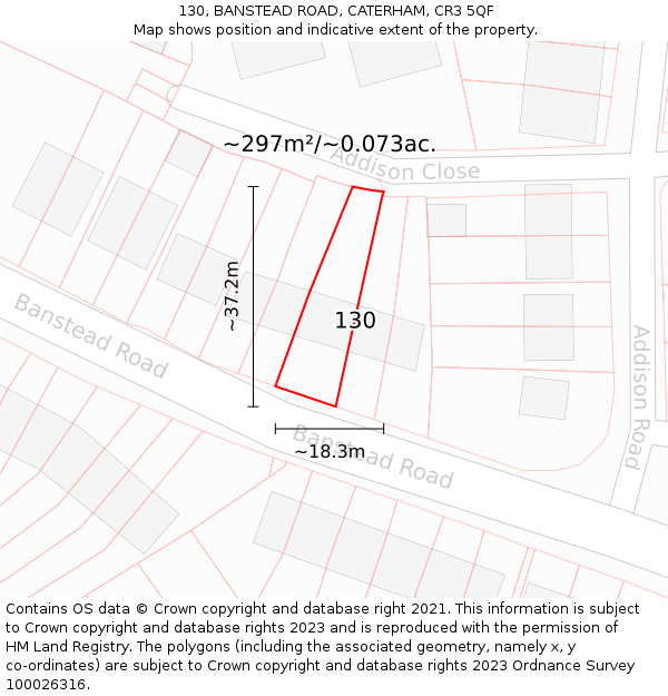 130, BANSTEAD ROAD, CATERHAM, CR3 5QF: Plot and title map