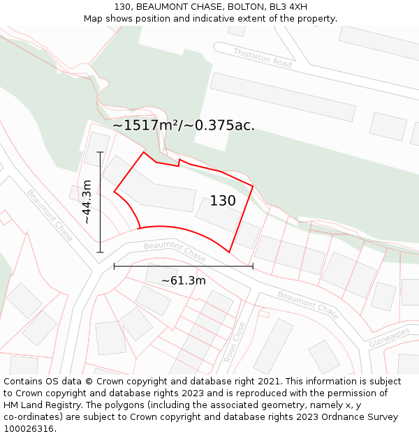 130, BEAUMONT CHASE, BOLTON, BL3 4XH: Plot and title map