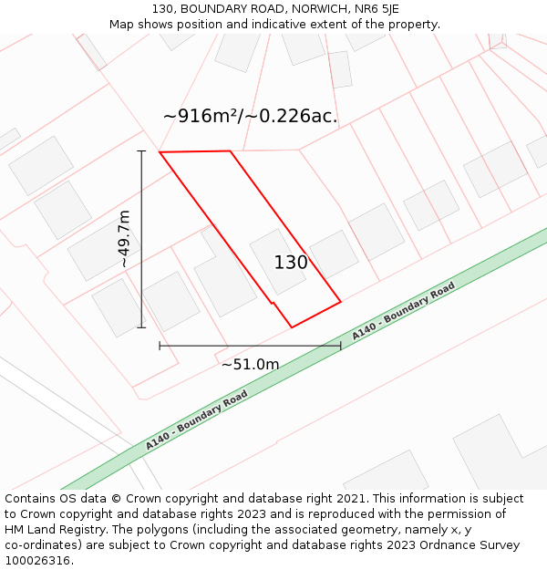130, BOUNDARY ROAD, NORWICH, NR6 5JE: Plot and title map
