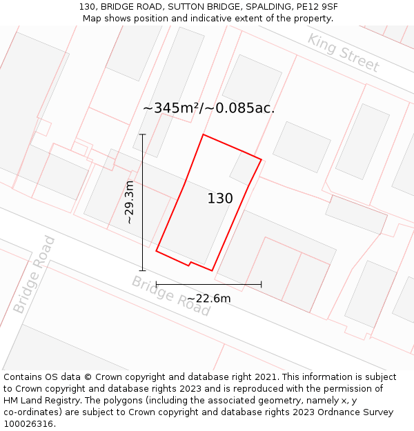 130, BRIDGE ROAD, SUTTON BRIDGE, SPALDING, PE12 9SF: Plot and title map