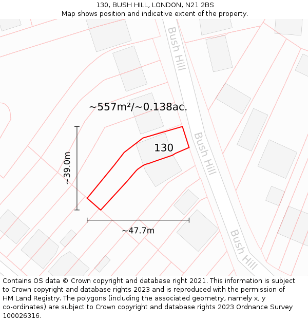 130, BUSH HILL, LONDON, N21 2BS: Plot and title map