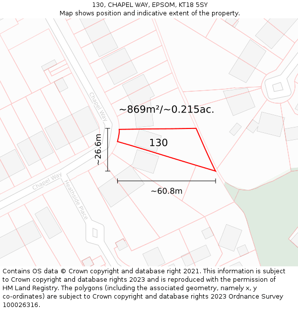 130, CHAPEL WAY, EPSOM, KT18 5SY: Plot and title map