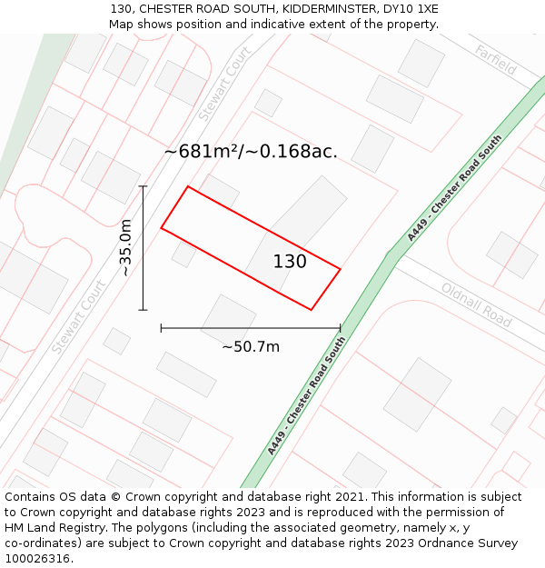 130, CHESTER ROAD SOUTH, KIDDERMINSTER, DY10 1XE: Plot and title map