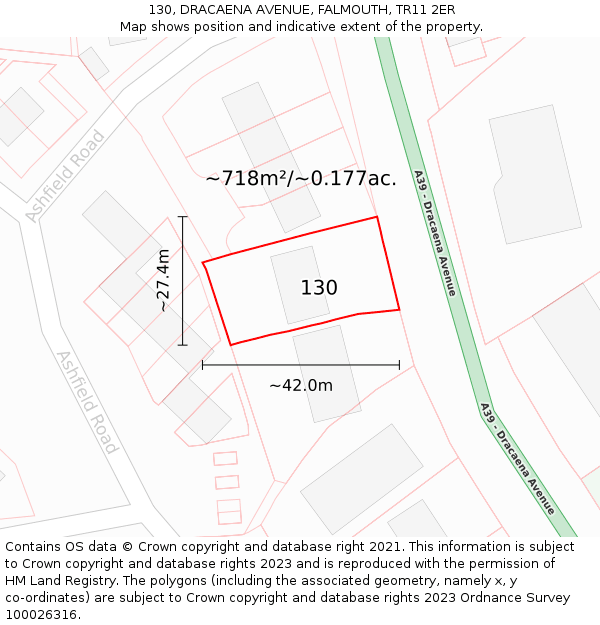 130, DRACAENA AVENUE, FALMOUTH, TR11 2ER: Plot and title map