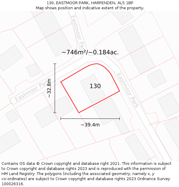 130, EASTMOOR PARK, HARPENDEN, AL5 1BP: Plot and title map