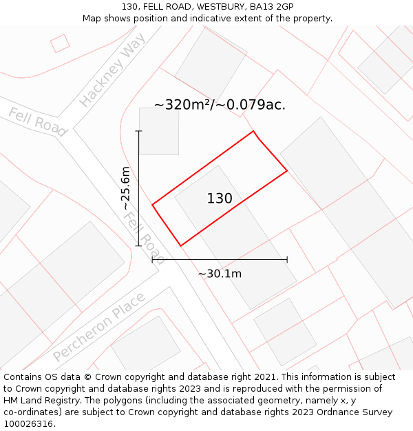 130, FELL ROAD, WESTBURY, BA13 2GP: Plot and title map