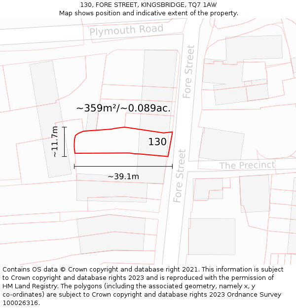 130, FORE STREET, KINGSBRIDGE, TQ7 1AW: Plot and title map