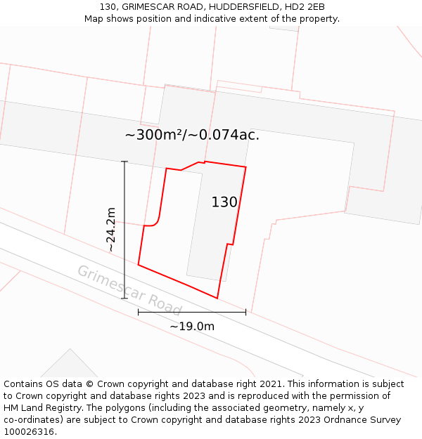 130, GRIMESCAR ROAD, HUDDERSFIELD, HD2 2EB: Plot and title map