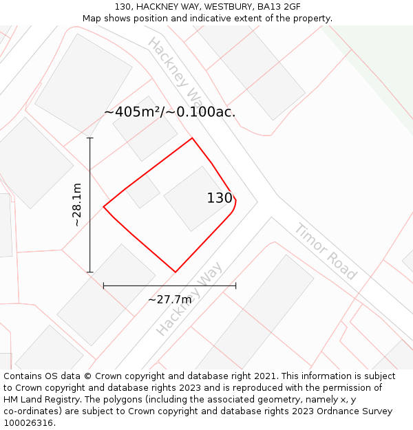 130, HACKNEY WAY, WESTBURY, BA13 2GF: Plot and title map