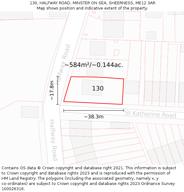 130, HALFWAY ROAD, MINSTER ON SEA, SHEERNESS, ME12 3AR: Plot and title map