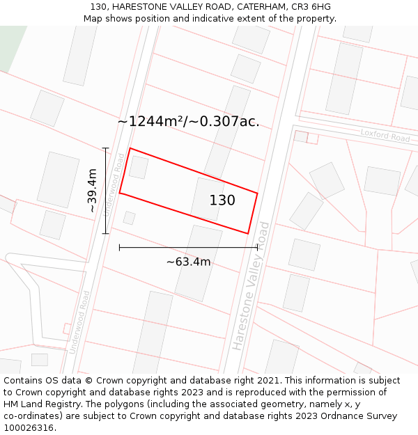 130, HARESTONE VALLEY ROAD, CATERHAM, CR3 6HG: Plot and title map