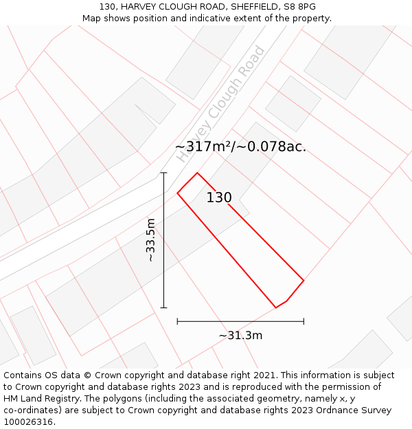 130, HARVEY CLOUGH ROAD, SHEFFIELD, S8 8PG: Plot and title map