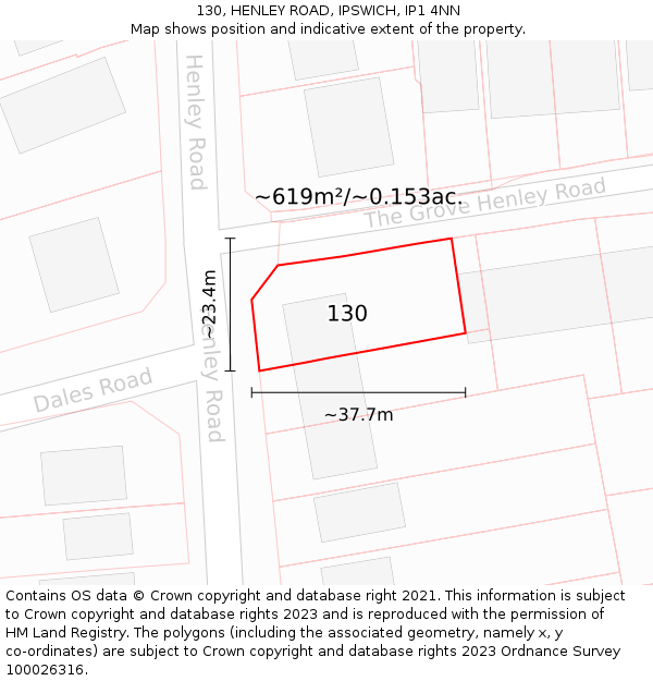 130, HENLEY ROAD, IPSWICH, IP1 4NN: Plot and title map