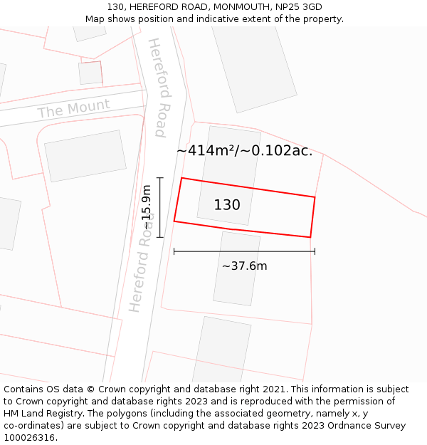 130, HEREFORD ROAD, MONMOUTH, NP25 3GD: Plot and title map