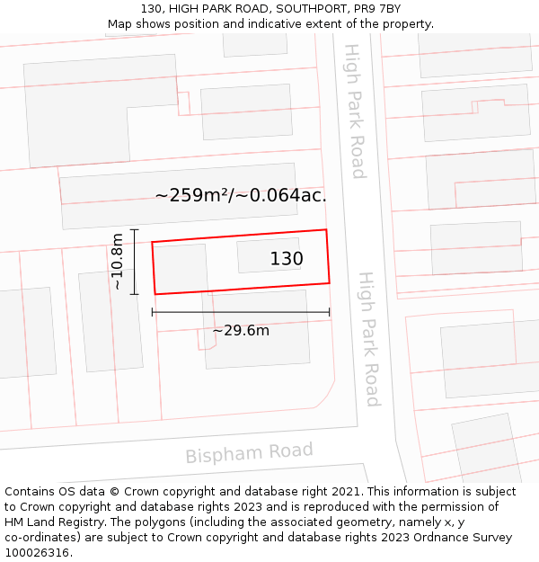 130, HIGH PARK ROAD, SOUTHPORT, PR9 7BY: Plot and title map