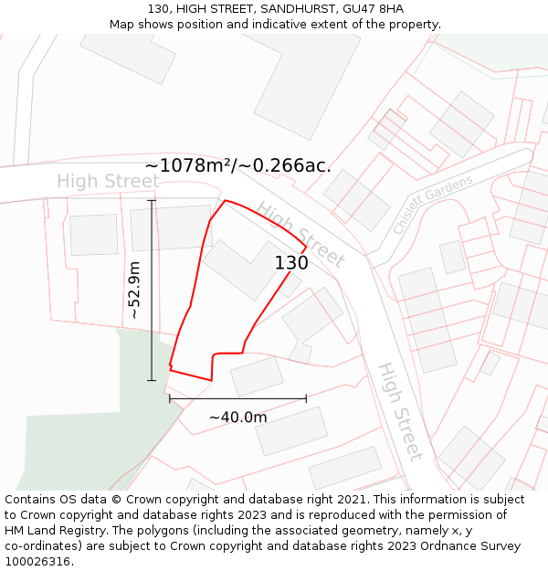 130, HIGH STREET, SANDHURST, GU47 8HA: Plot and title map