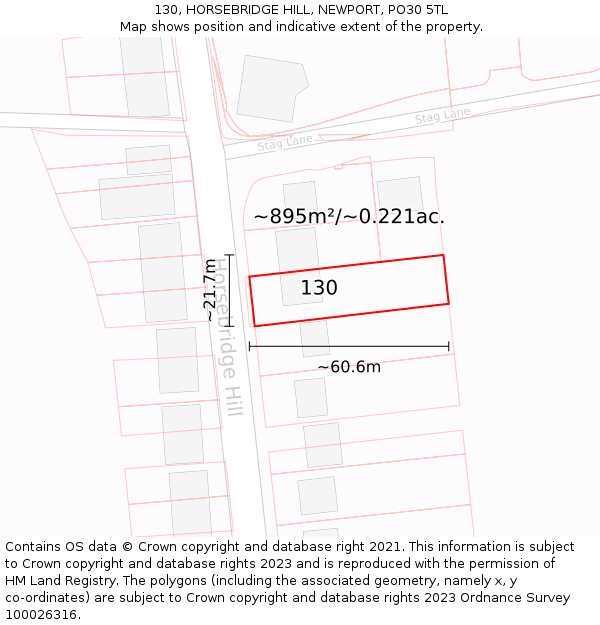 130, HORSEBRIDGE HILL, NEWPORT, PO30 5TL: Plot and title map