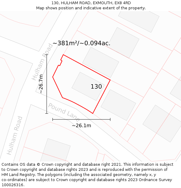 130, HULHAM ROAD, EXMOUTH, EX8 4RD: Plot and title map