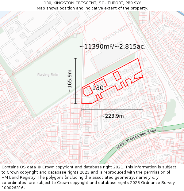 130, KINGSTON CRESCENT, SOUTHPORT, PR9 9YY: Plot and title map