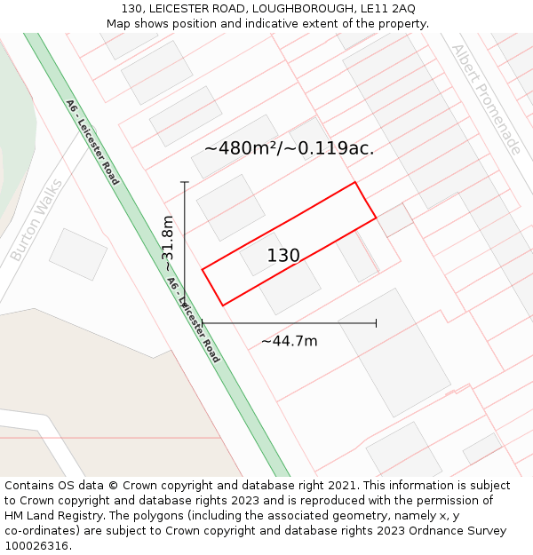 130, LEICESTER ROAD, LOUGHBOROUGH, LE11 2AQ: Plot and title map