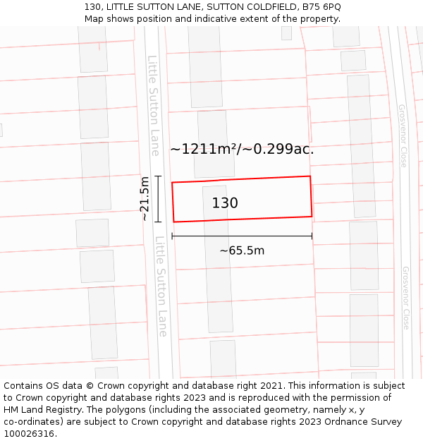 130, LITTLE SUTTON LANE, SUTTON COLDFIELD, B75 6PQ: Plot and title map