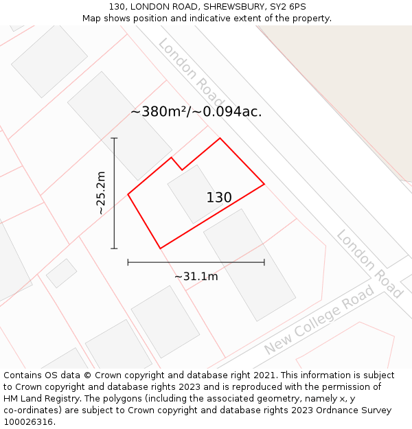 130, LONDON ROAD, SHREWSBURY, SY2 6PS: Plot and title map