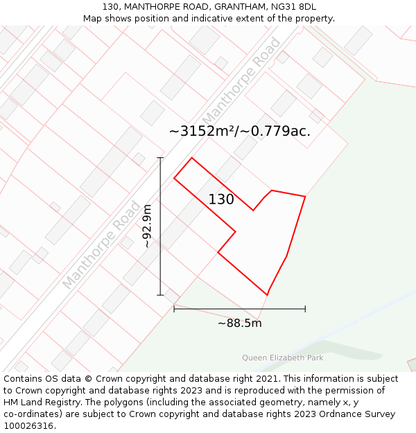 130, MANTHORPE ROAD, GRANTHAM, NG31 8DL: Plot and title map