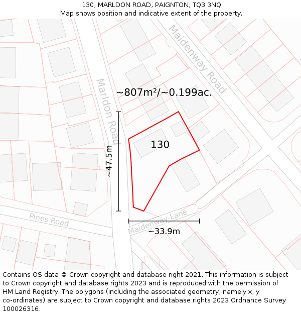 130, MARLDON ROAD, PAIGNTON, TQ3 3NQ: Plot and title map